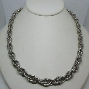 Heavy Textured Large Link Necklace Silver Tone Metal Rolo Large Link Chain